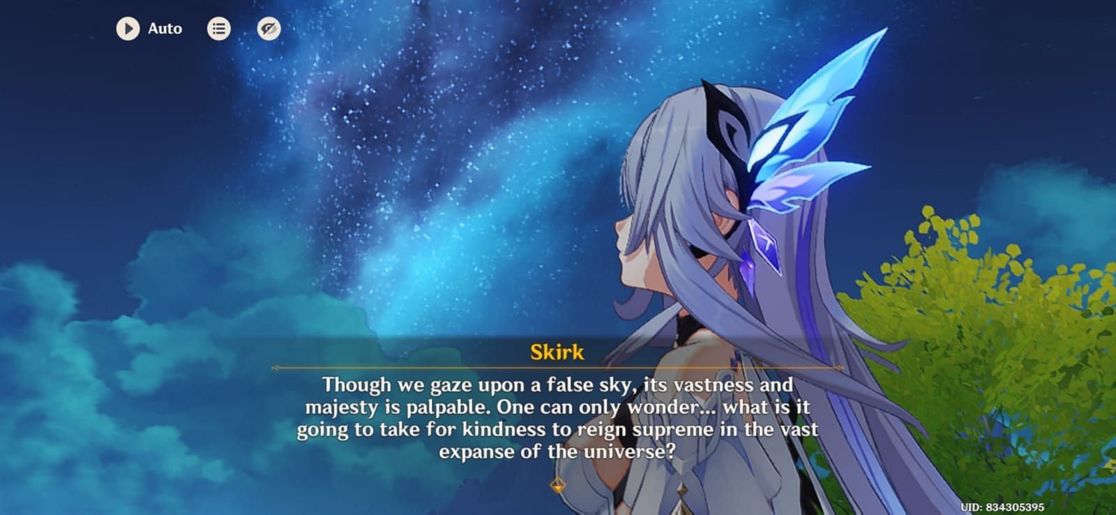 Skirk relaying her thoughts to the Traveler at the end of her story quest (Image via HoYoverse)